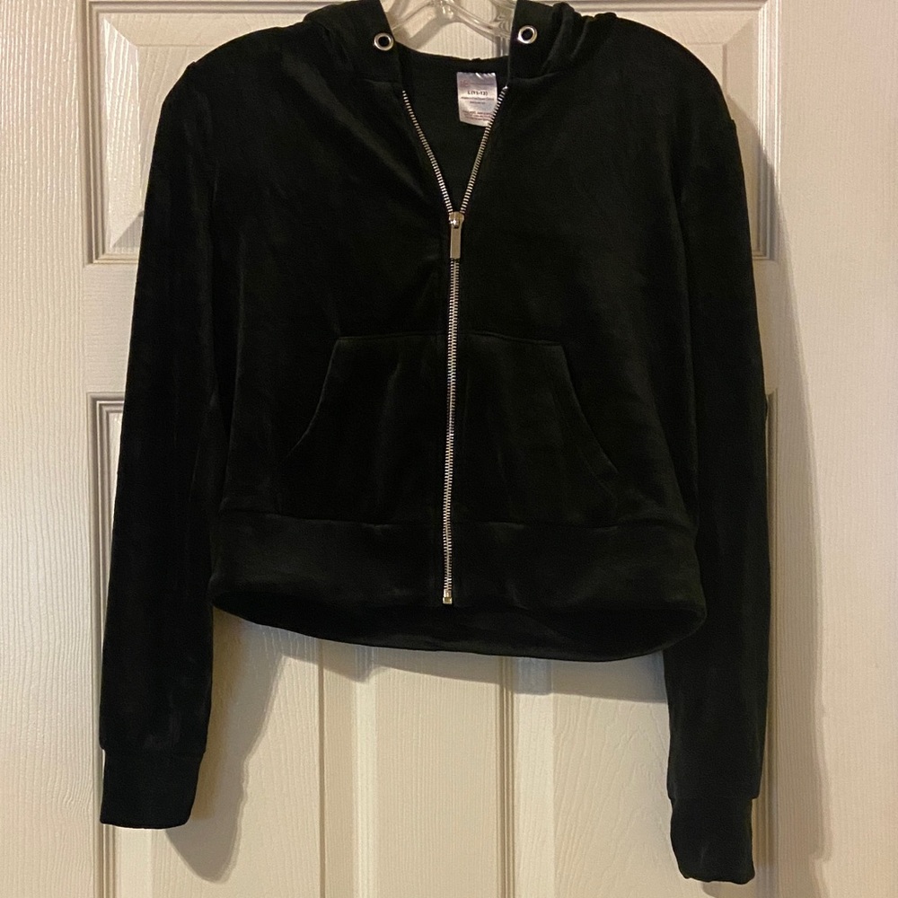 No Boundaries Black Velvet Utility Jacket with Hood